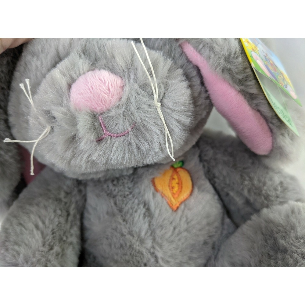 Fiesta Gray Rabbit Plush Bunny 9 Inch Embroidered Carrot Stuffed Animal Toy - Picture 3 of 8